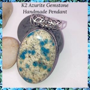 Oval K2 Azurite Gemstone Handmade Slider Pendant